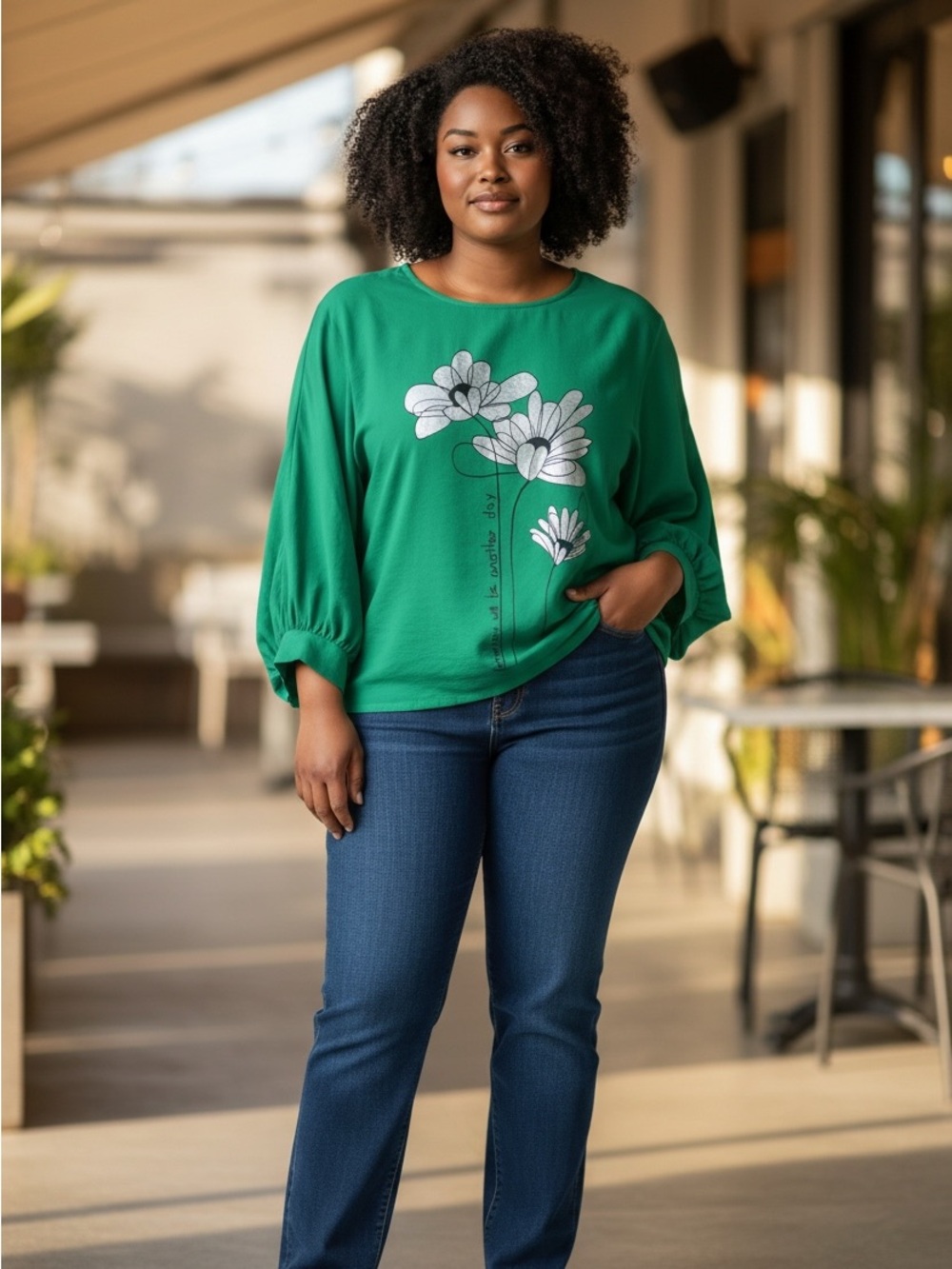 FROCCELLA Green Floral-Print Women’s Top plus size